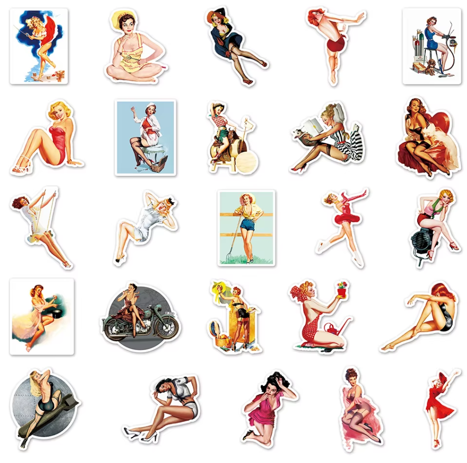 50 Pcs Retro Pinup Girl Stickers