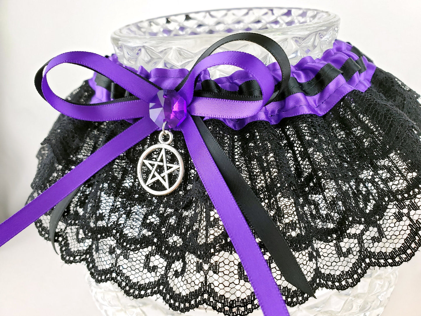 Purple Pentacle Handfasting Wedding Garter Set