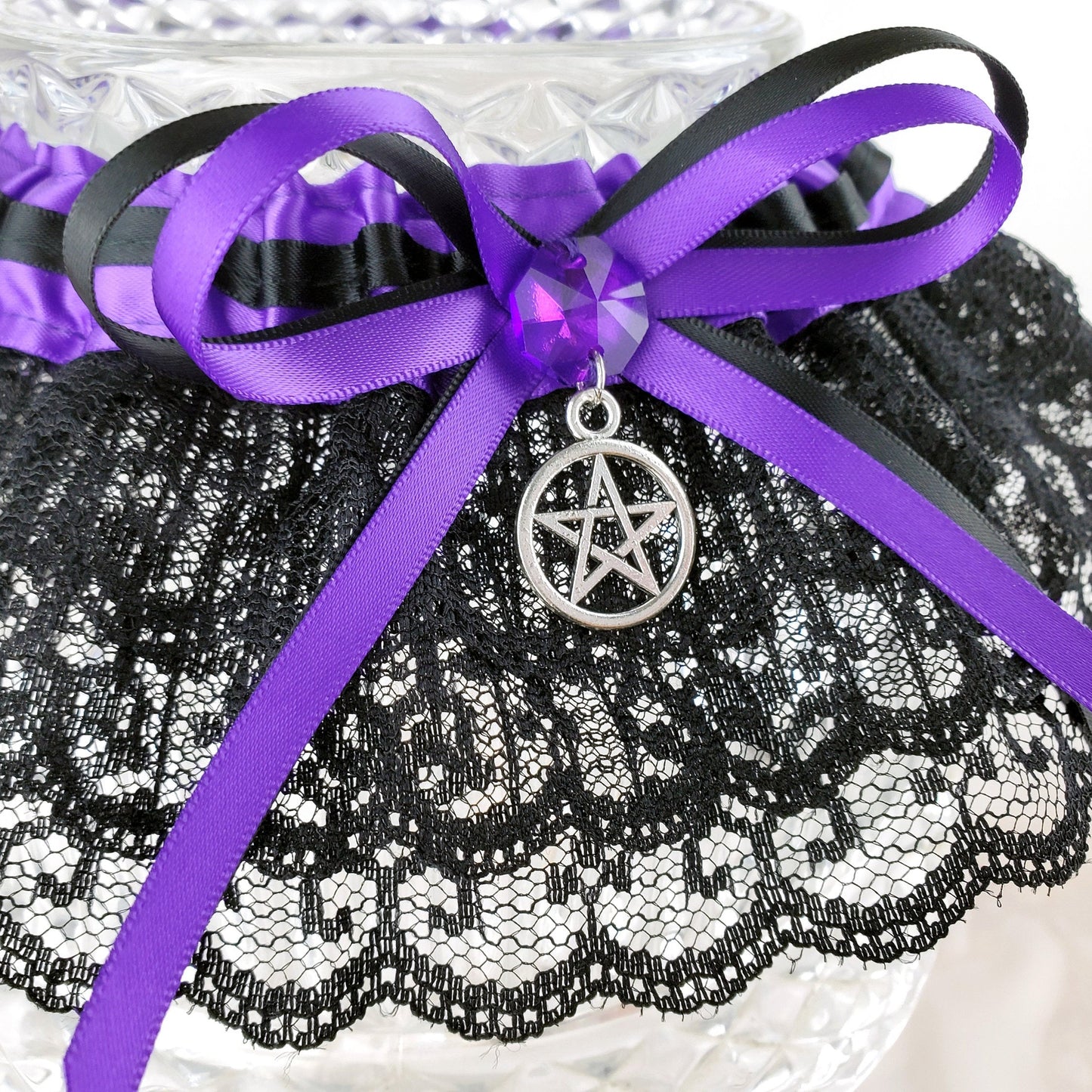 Purple Pentacle Handfasting Wedding Garter Set