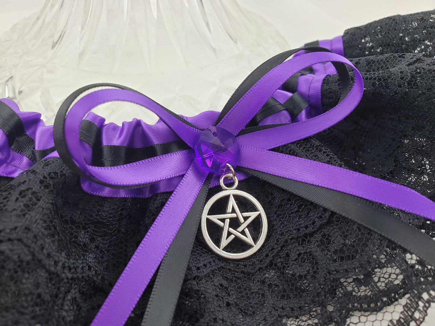 Purple Pentacle Handfasting Wedding Garter Set