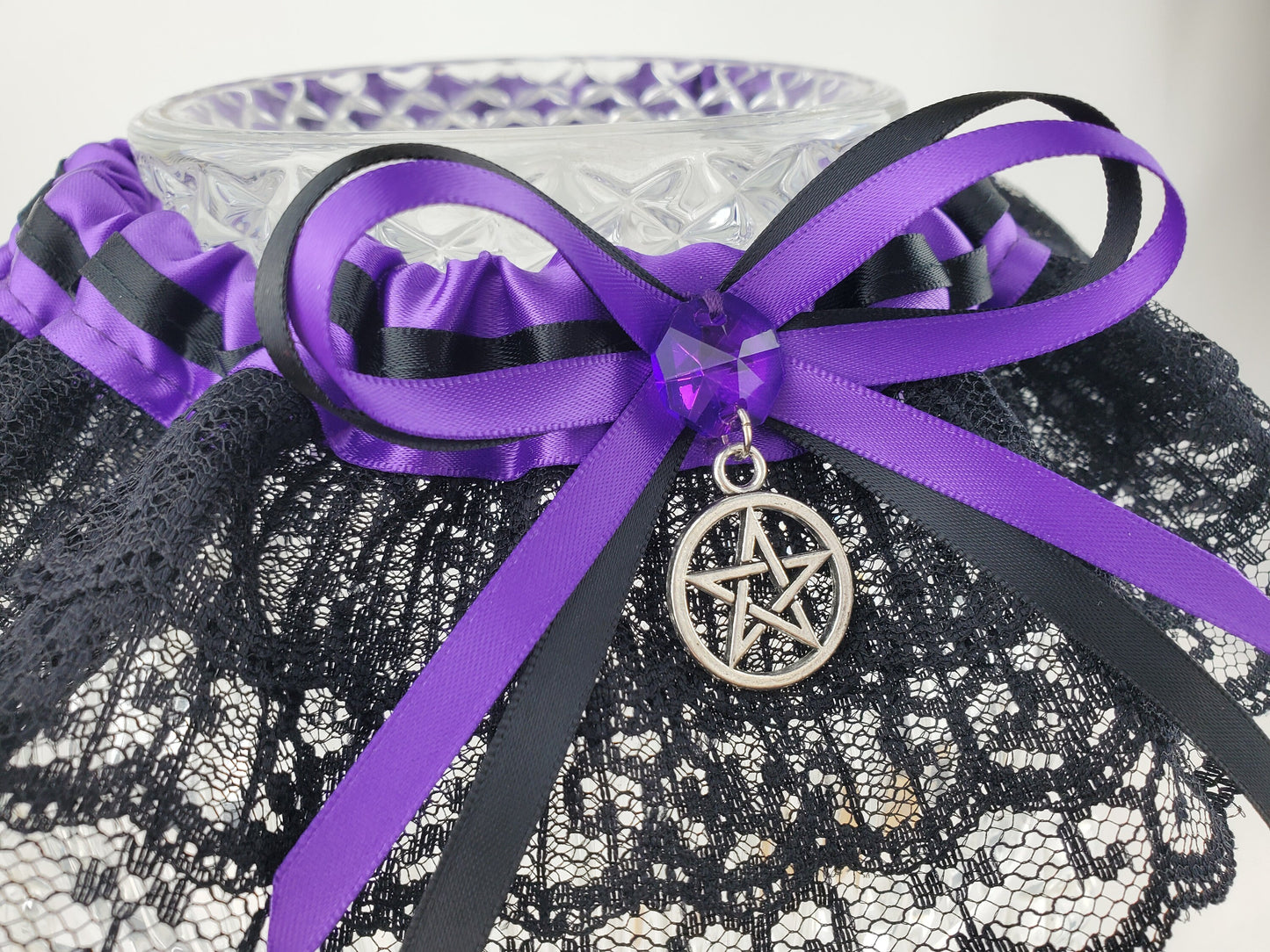 Purple Pentacle Handfasting Wedding Garter Set