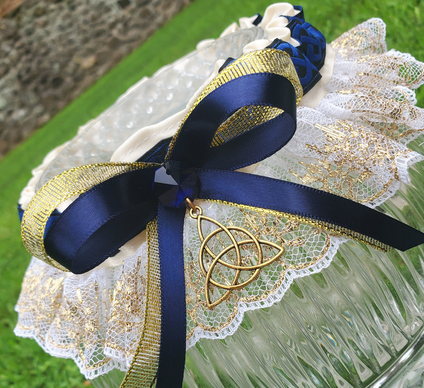 Blue & Gold Royal Triquetra Wedding Garter