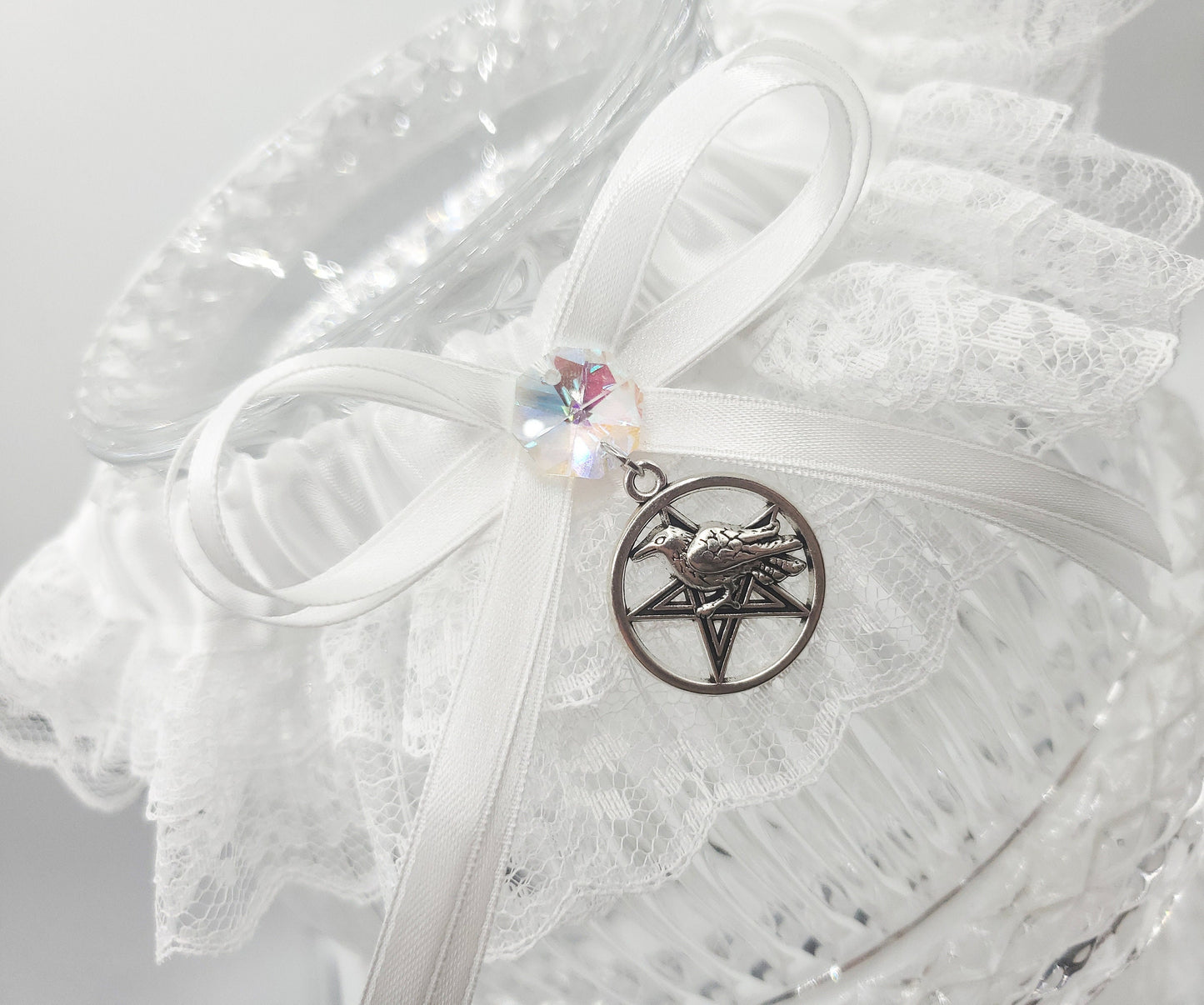 Morrigan Gothic Wedding Garter in White