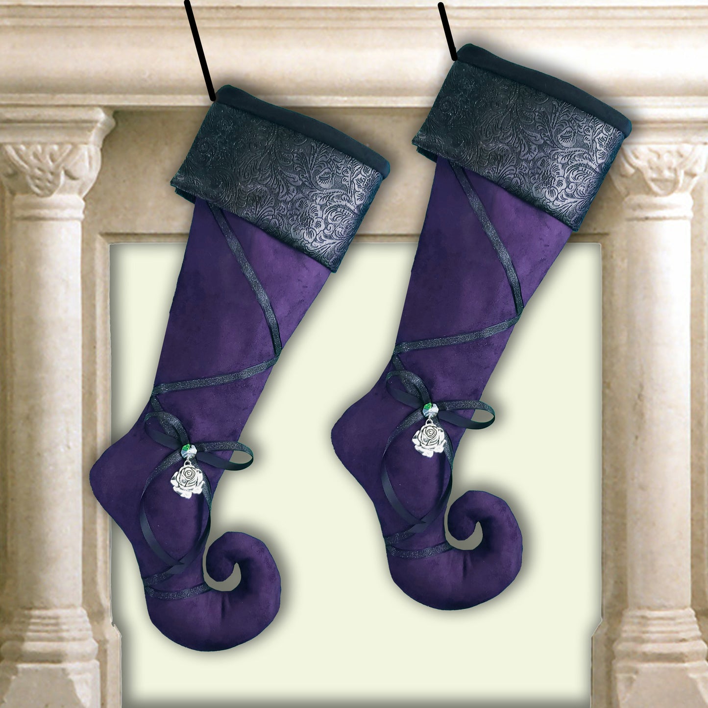 Handmade Purple Faux Suede Jester Christmas Stocking: Gothic Yule Decor