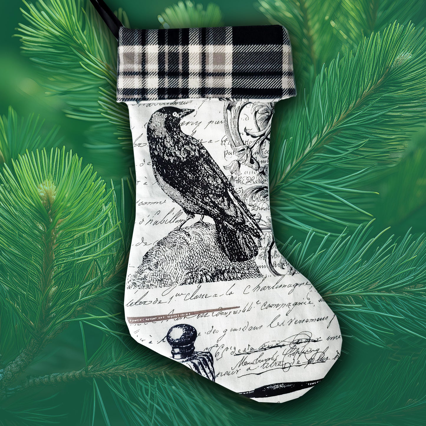 Handmade Gothic Crow Christmas Stocking: Gothic Yule Decor