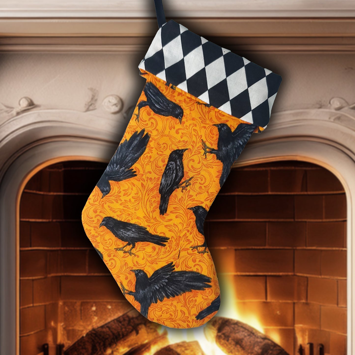 Handmade Gothic Crow Christmas Stocking: Gothic Yule Decor