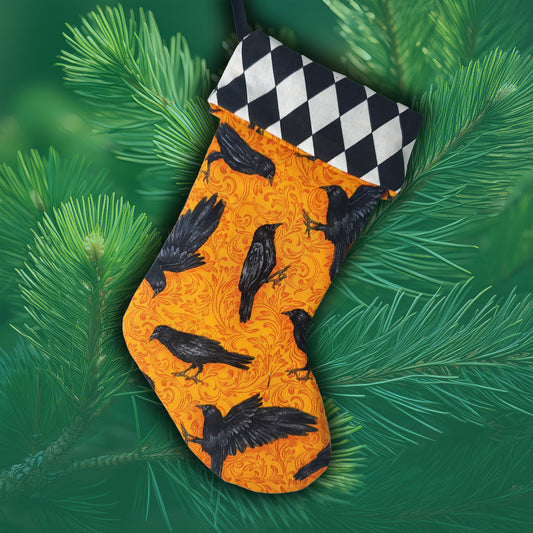 Handmade Gothic Crow Christmas Stocking: Gothic Yule Decor