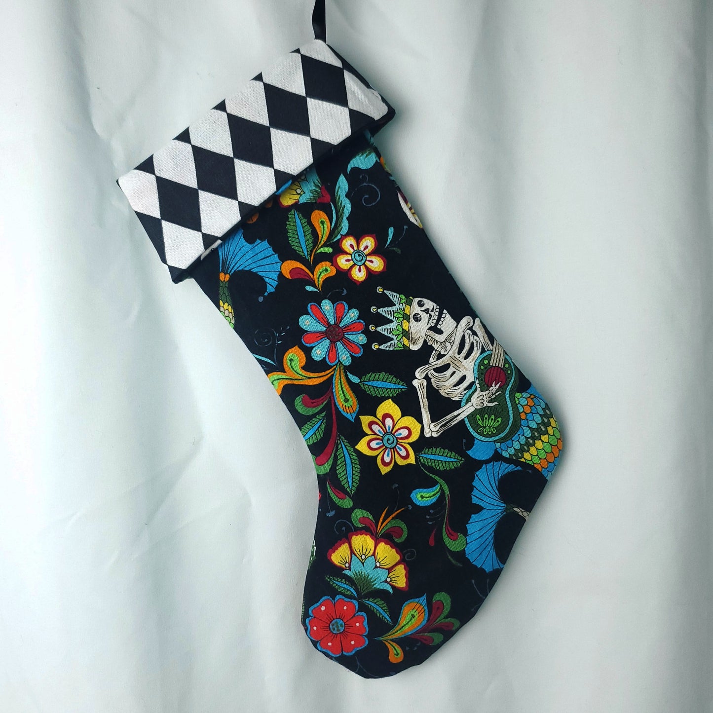 Skeleton Mermaid Christmas Stocking – Gothic Holiday Decor, Dia de los Muertos Style, Spooky Christmas Stocking