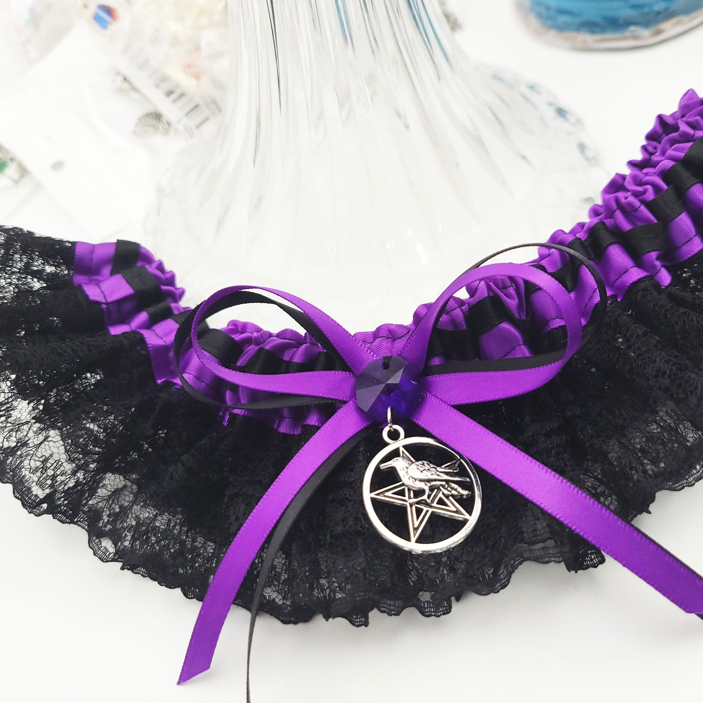 Morrigan Gothic Wedding Garter in Purple