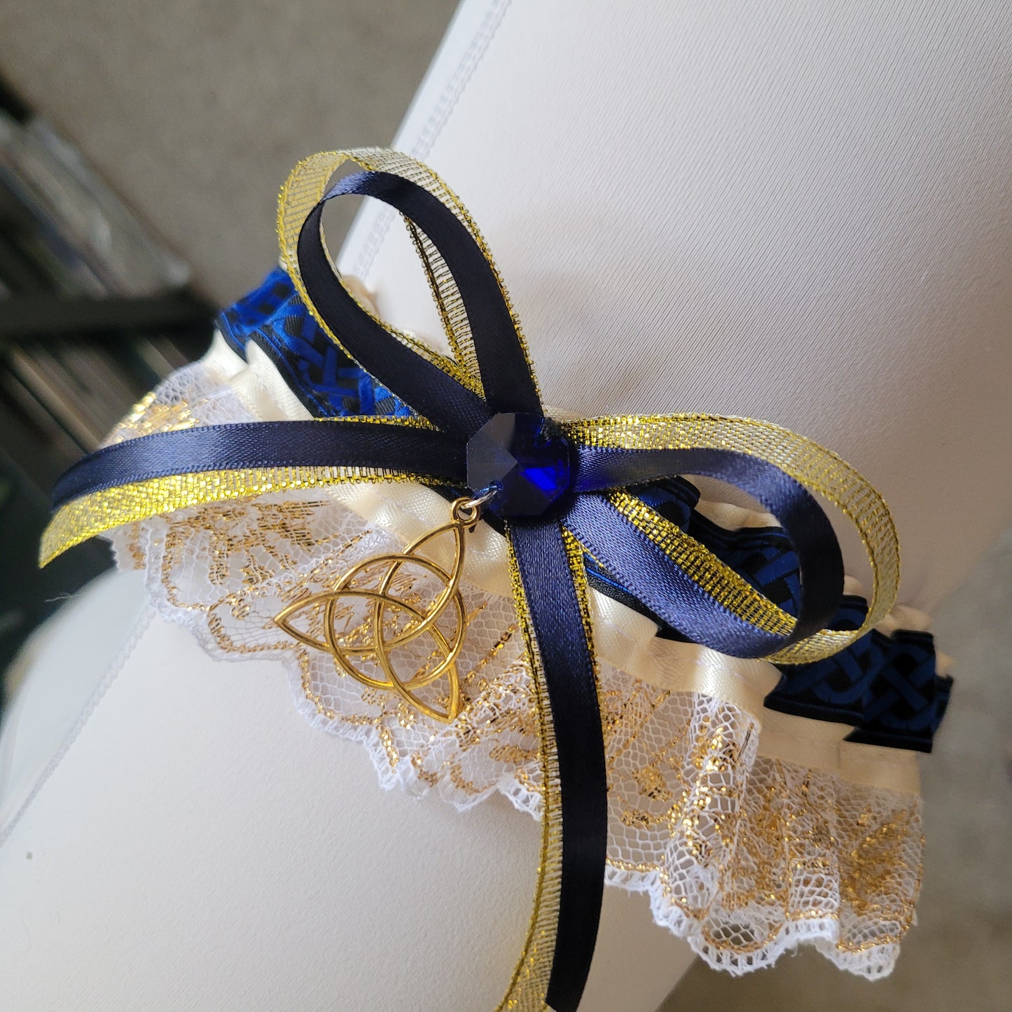 Blue & Gold Royal Triquetra Wedding Garter