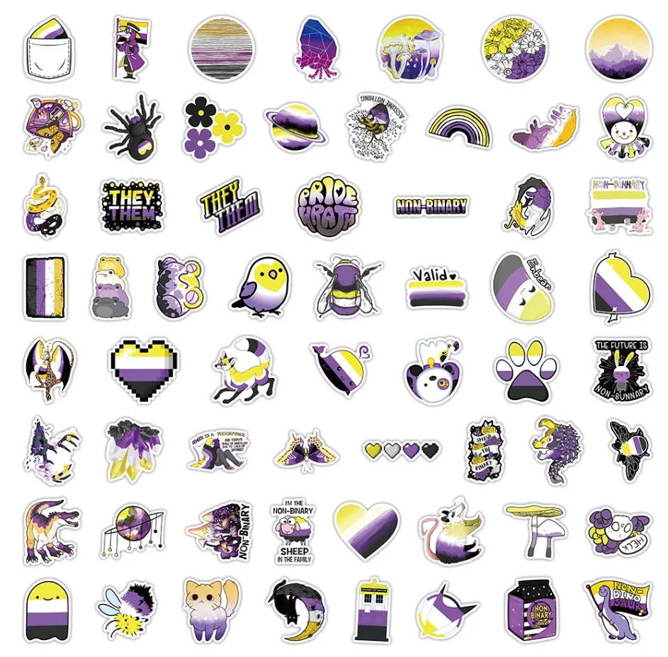 60 Pcs Kawaii Nonbinary Pride Stickers