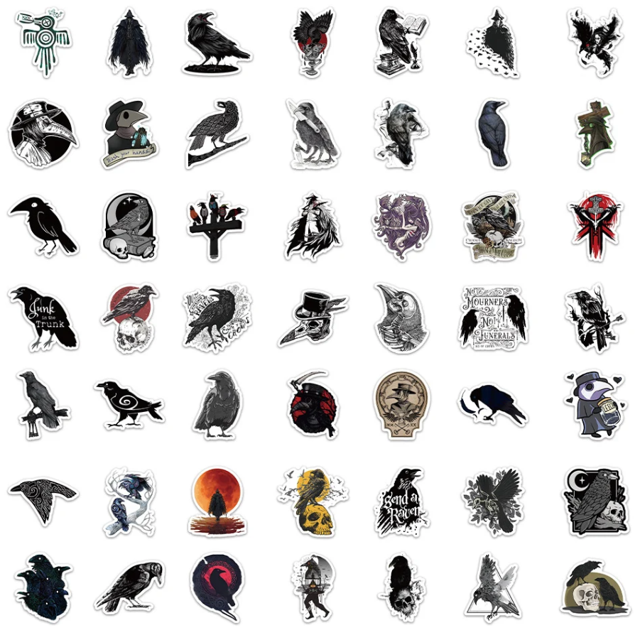 50 Pcs Gothic Raven Stickers