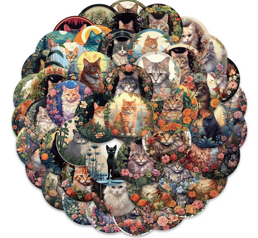 Garden Cat Stickers 50 Pieces