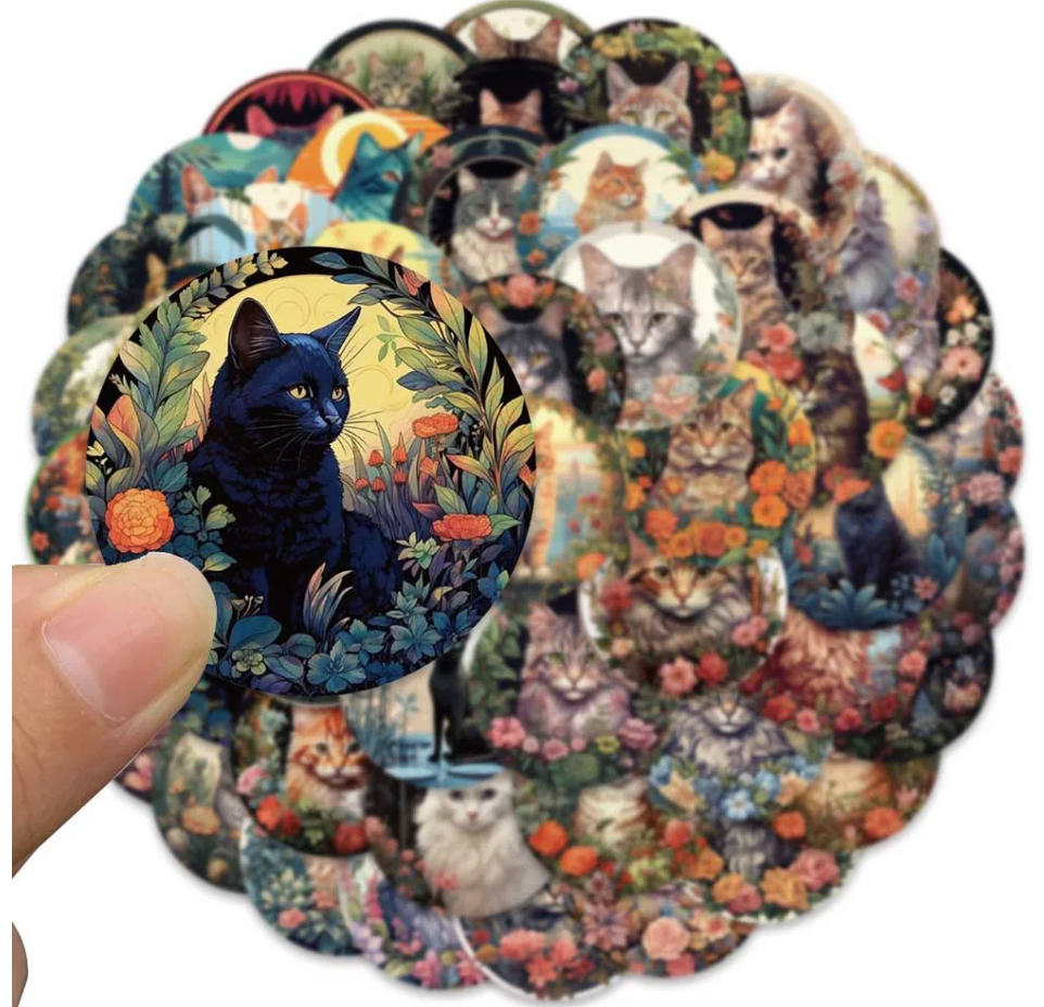 Garden Cat Stickers 50 Pieces