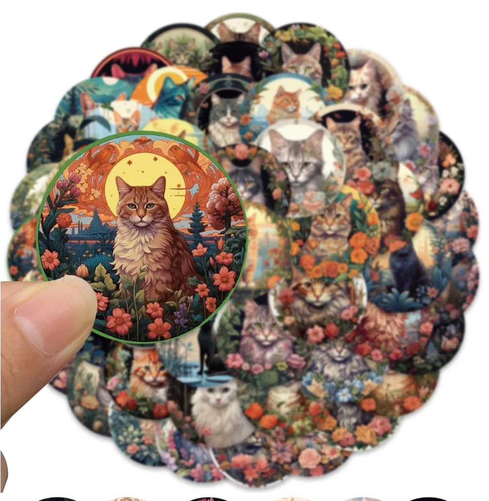 Garden Cat Stickers 50 Pieces