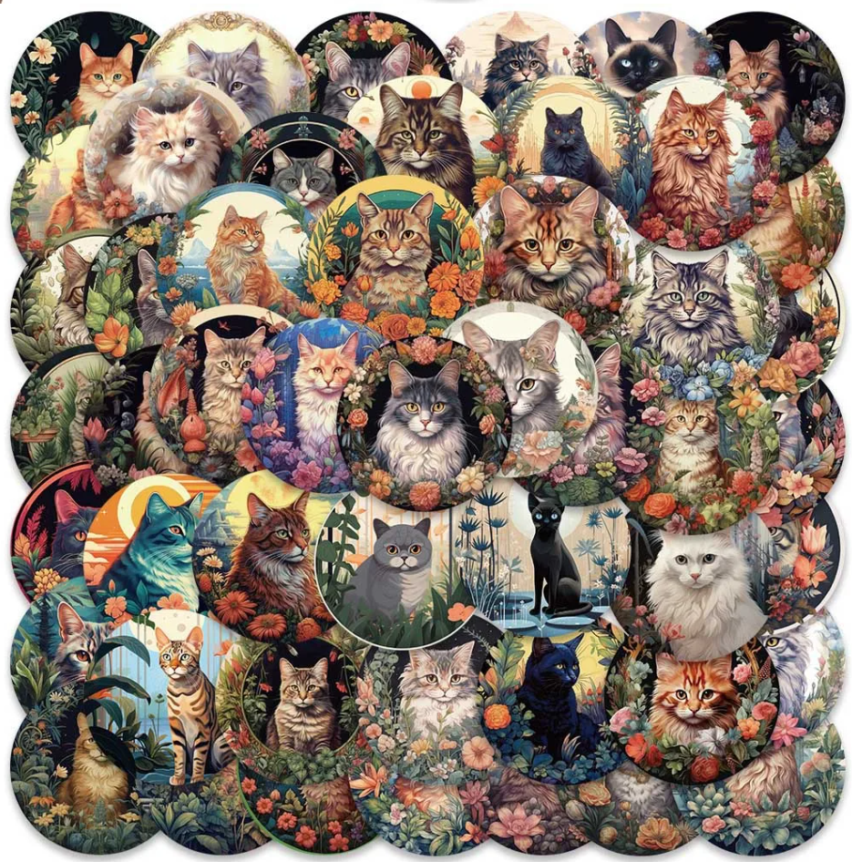 Garden Cat Stickers 50 Pieces