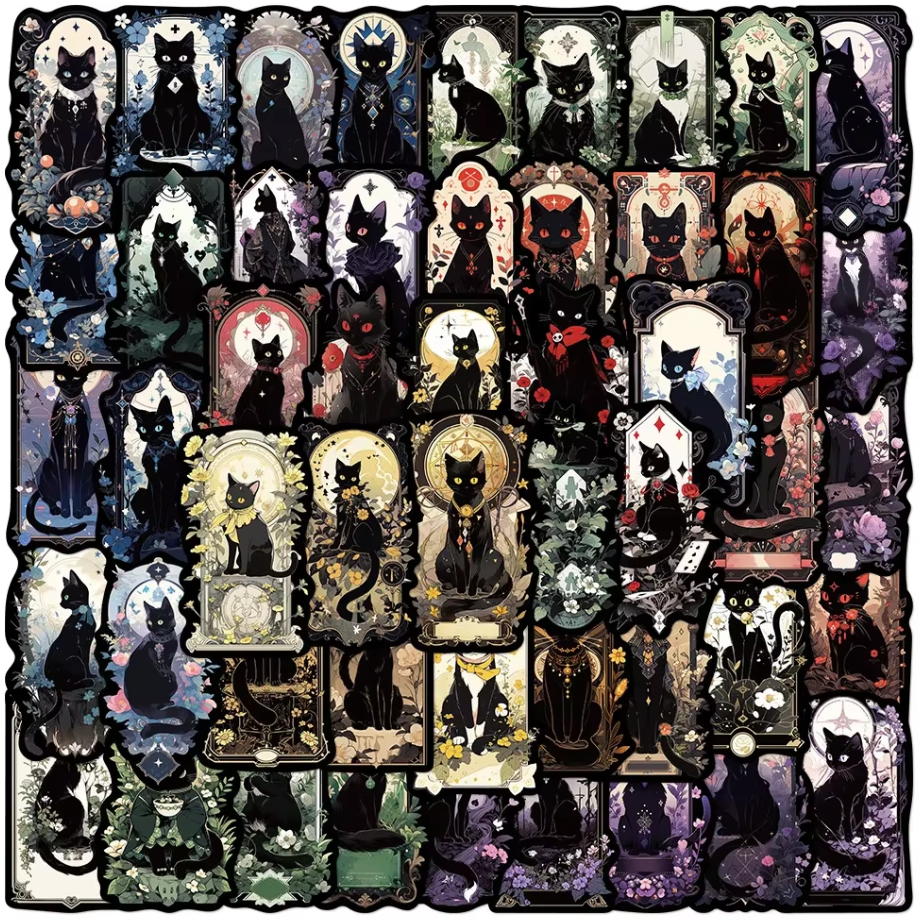 50 Pcs Gothic Black Cat Stickers