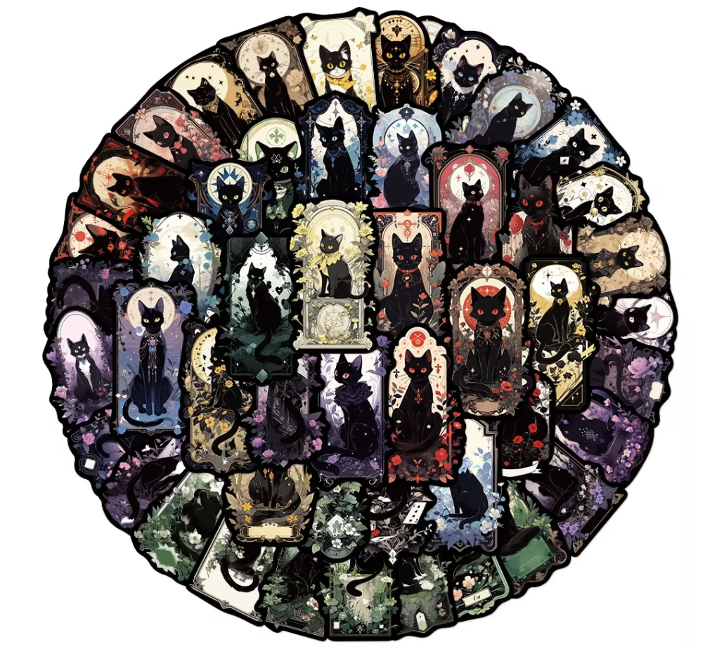 50 Pcs Gothic Black Cat Stickers
