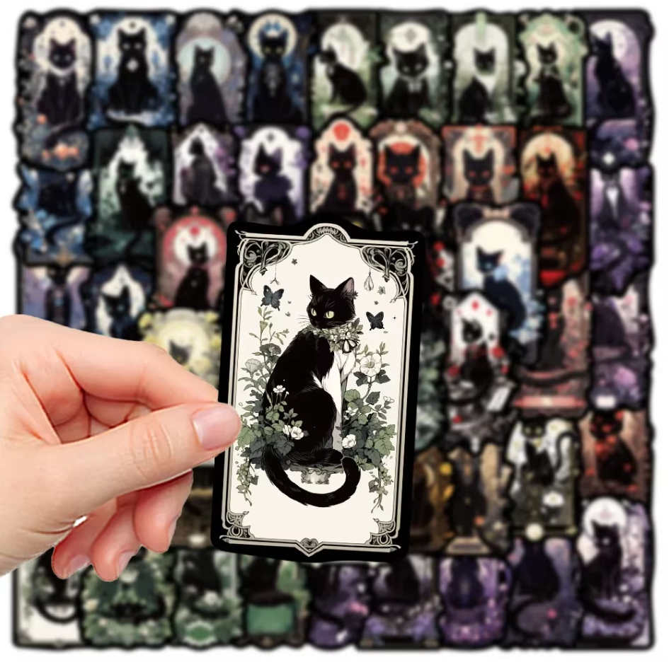50 Pcs Gothic Black Cat Stickers