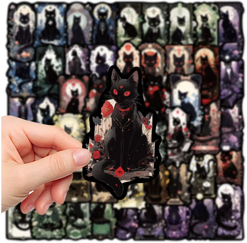 50 Pcs Gothic Black Cat Stickers