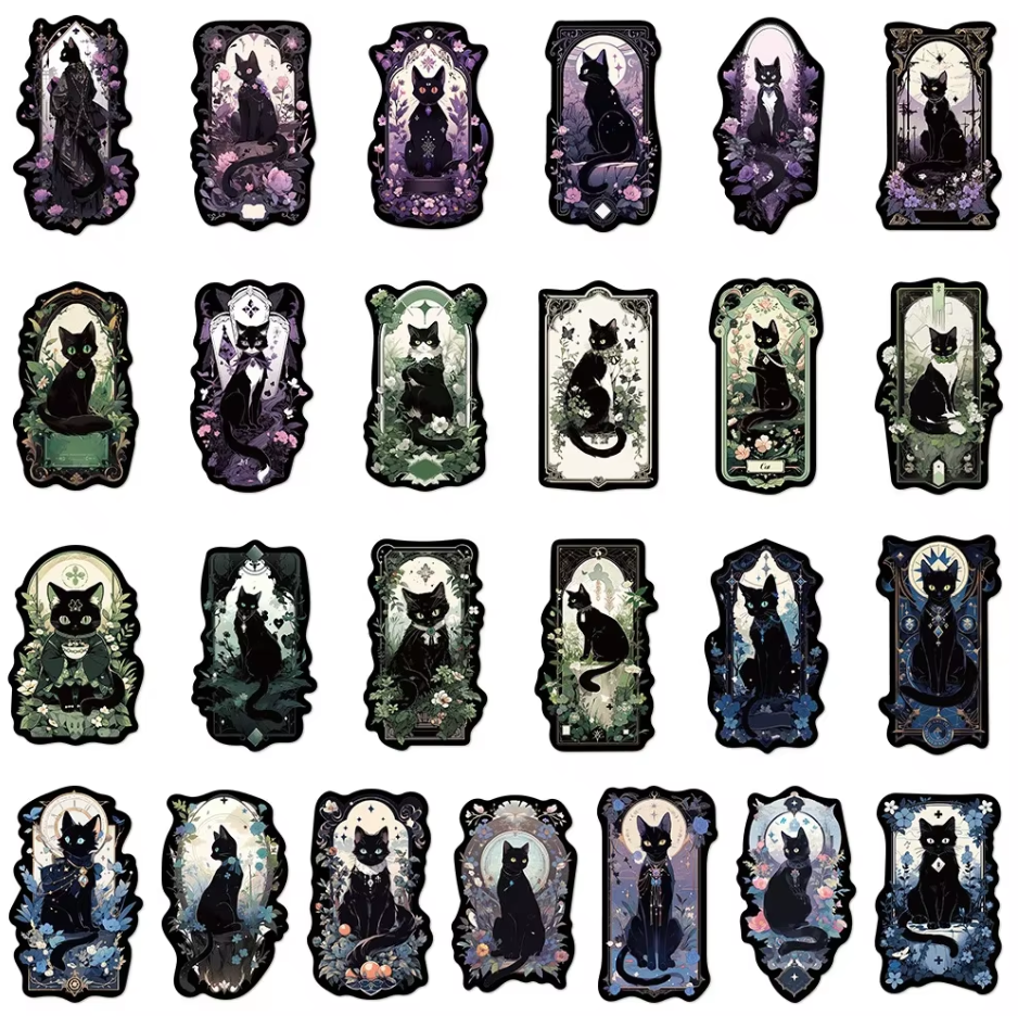 50 Pcs Gothic Black Cat Stickers