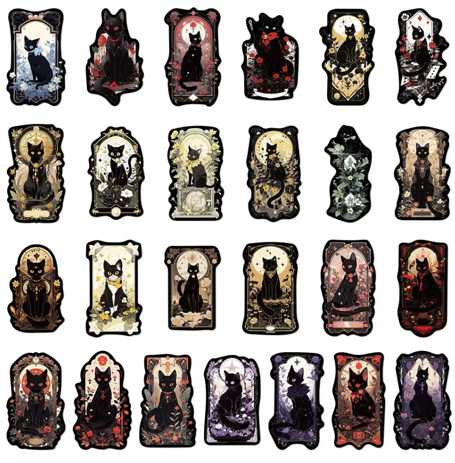 50 Pcs Gothic Black Cat Stickers
