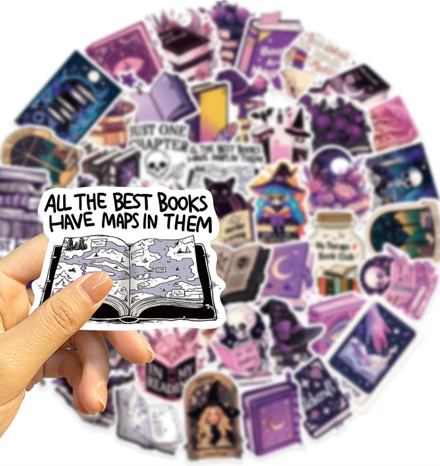 50 Pcs Black Cat Purple Witch Stickers