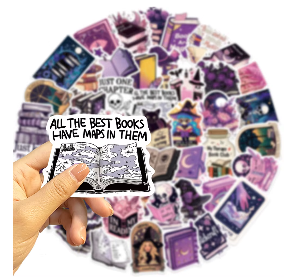 50 Pcs Black Cat Purple Witch Stickers
