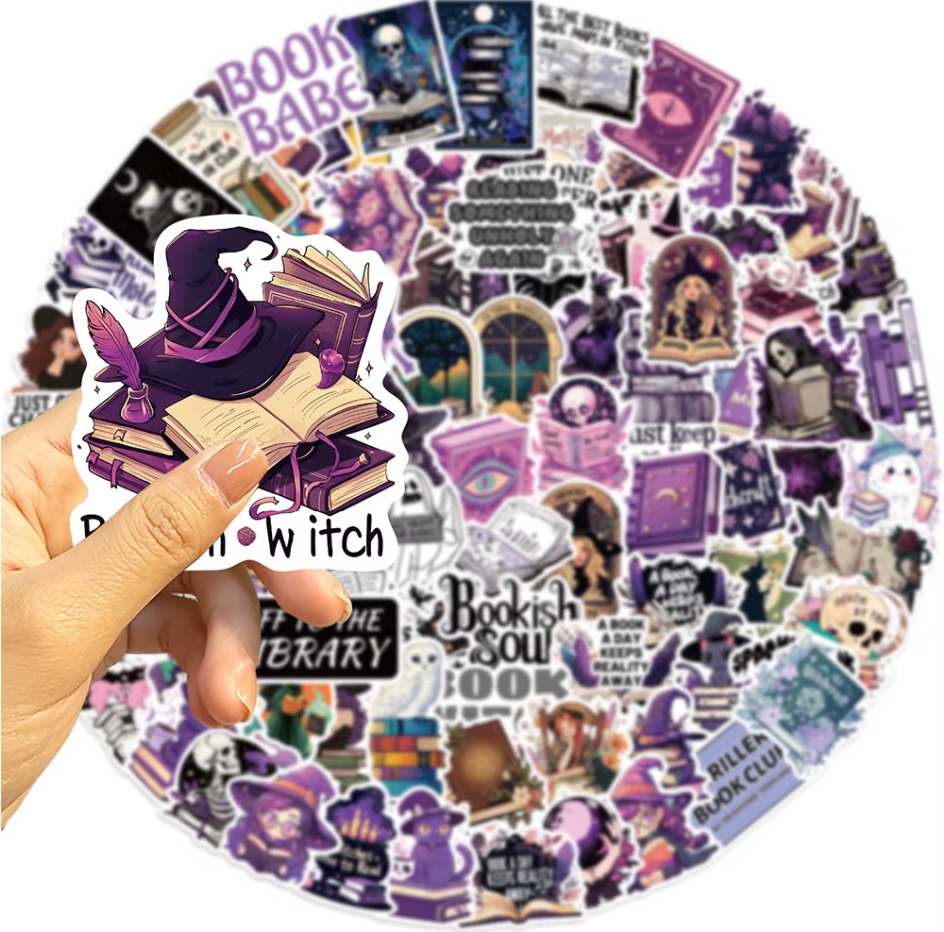 50 Pcs Black Cat Purple Witch Stickers