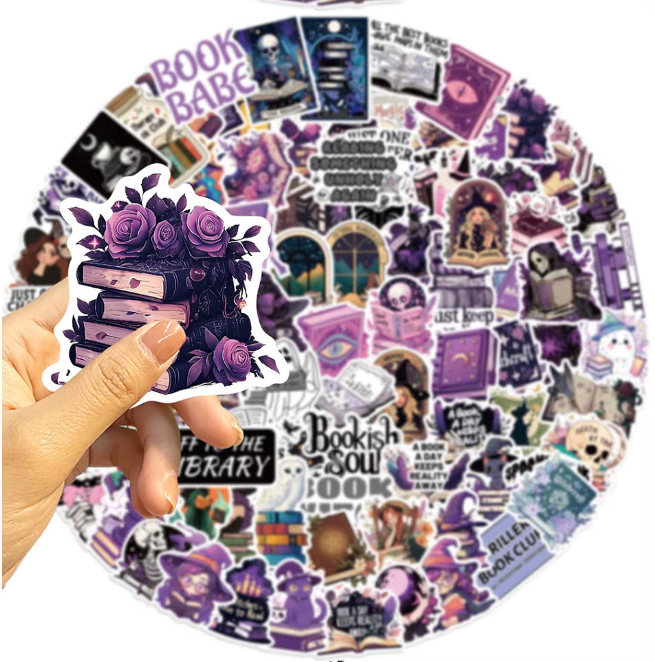 50 Pcs Black Cat Purple Witch Stickers