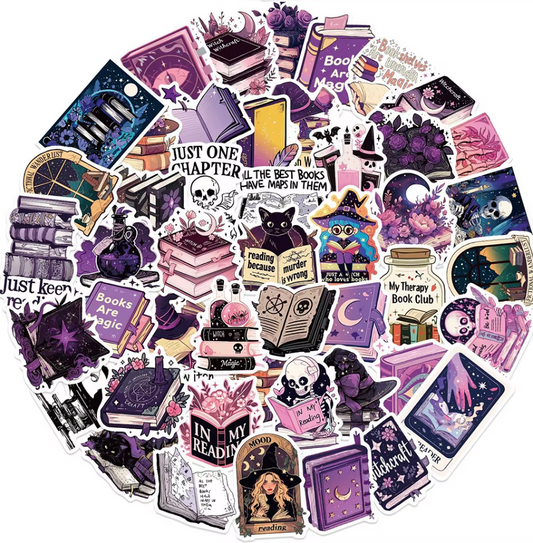 50 Pcs Black Cat Purple Witch Stickers