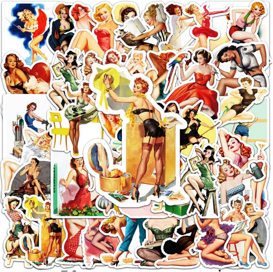 50 Pcs Retro Pinup Girl Stickers