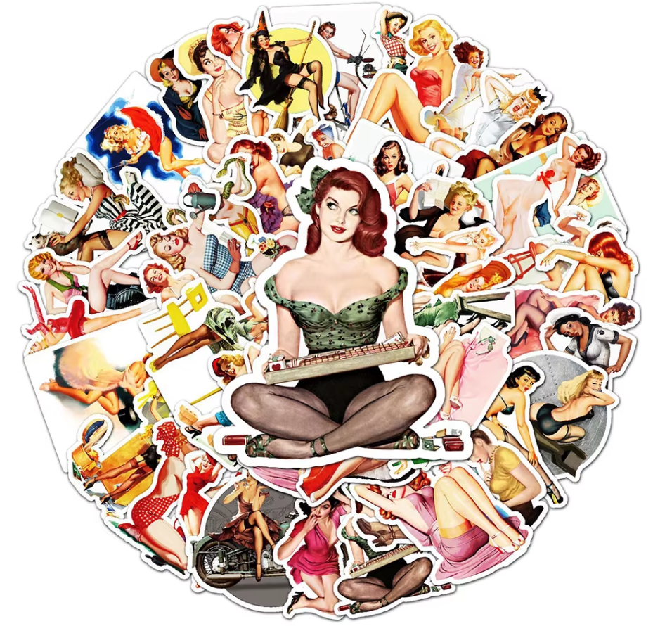 50 Pcs Retro Pinup Girl Stickers