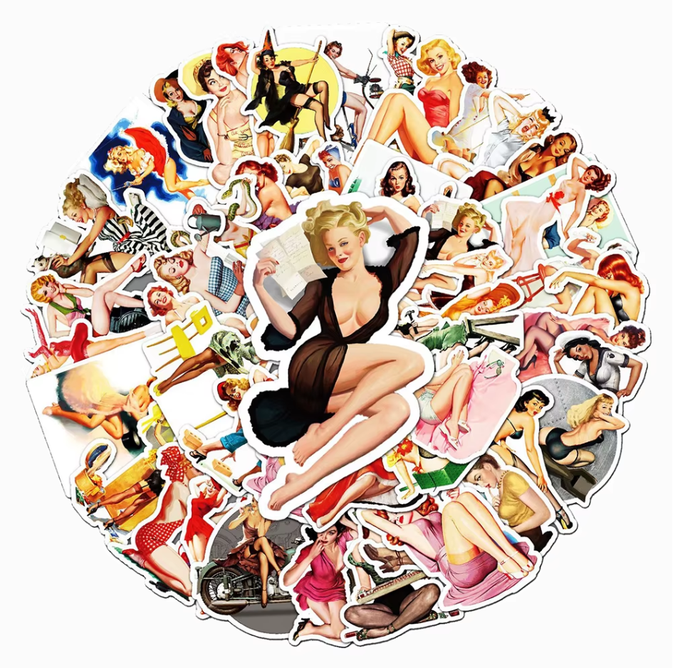 50 Pcs Retro Pinup Girl Stickers