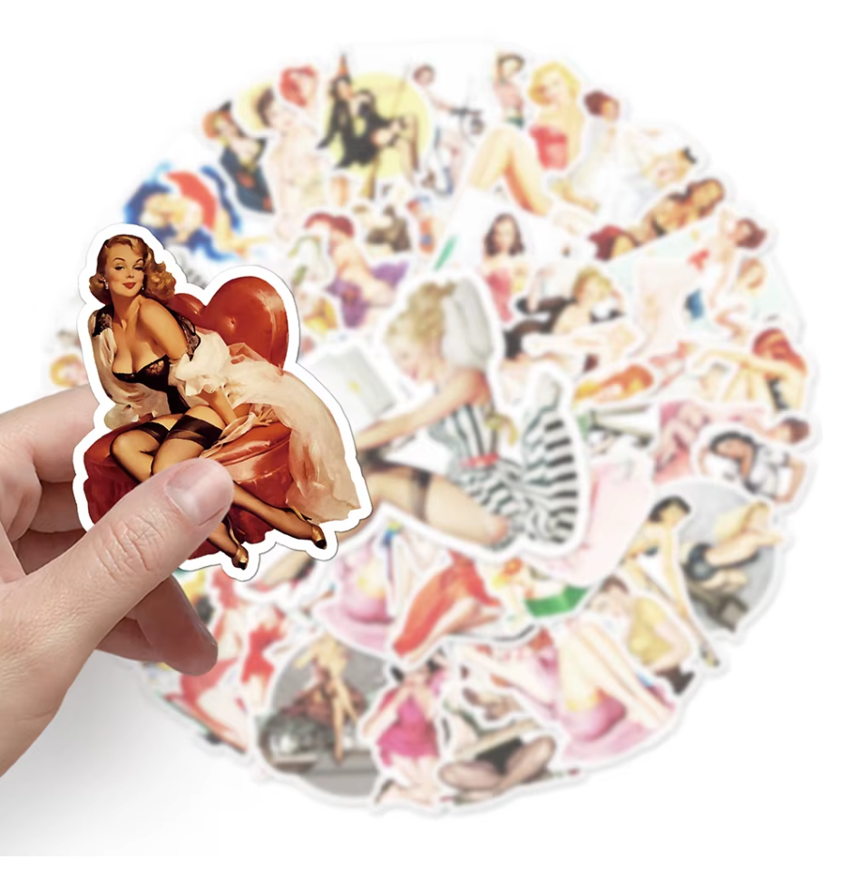 50 Pcs Retro Pinup Girl Stickers