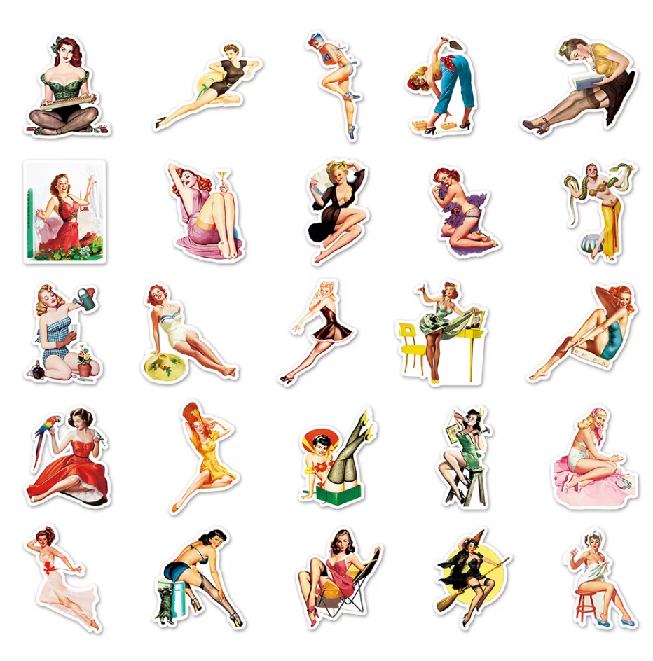 50 Pcs Retro Pinup Girl Stickers