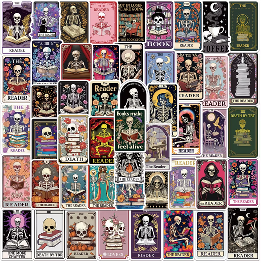 50PCS Horror Skeleton Skull Reading Book Tarot card Stickers