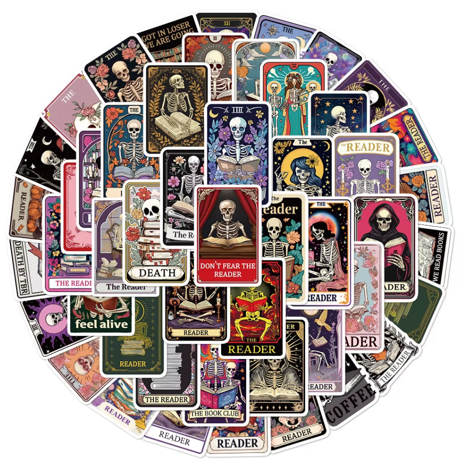 50PCS Horror Skeleton Skull Reading Book Tarot card Stickers