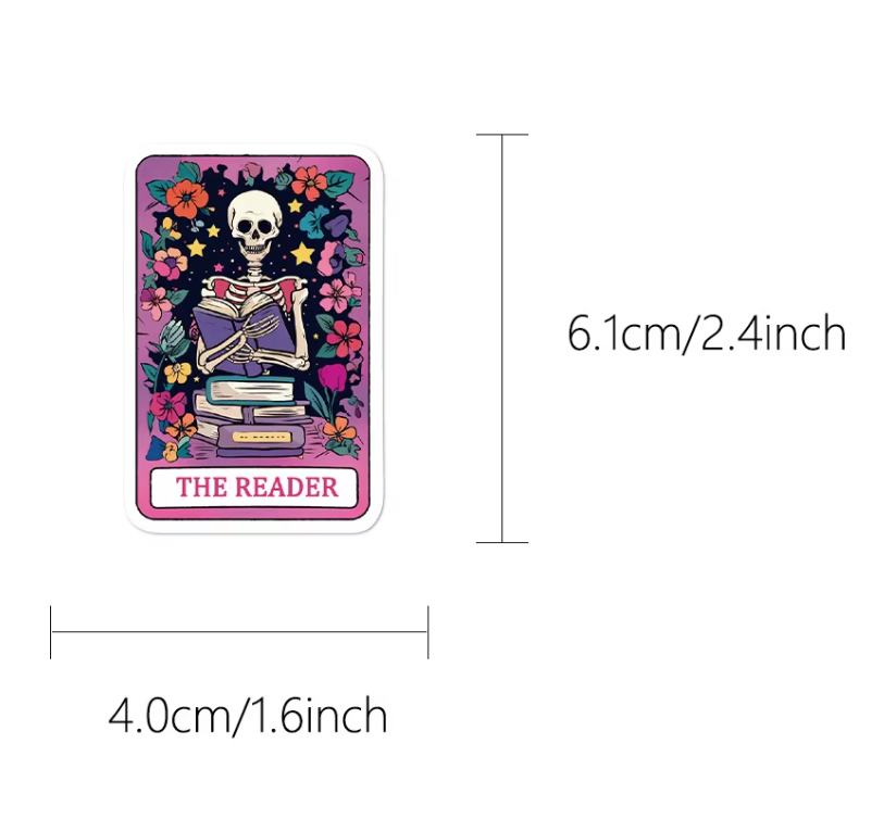 50PCS Horror Skeleton Skull Reading Book Tarot card Stickers