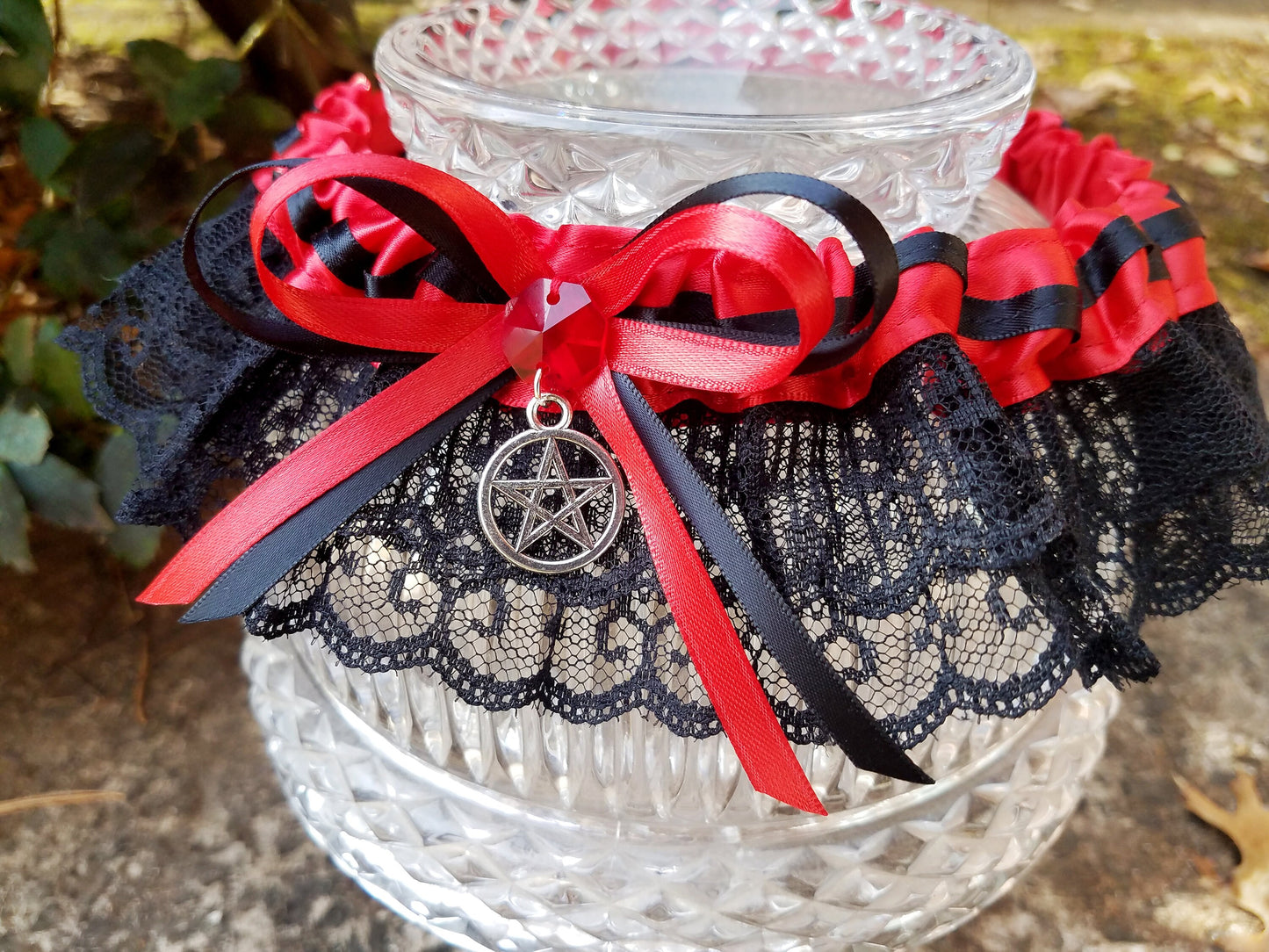 Red & Black Pentacle Handfasting Wedding Garter