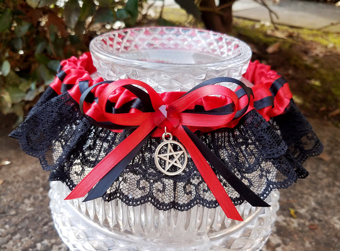Red & Black Pentacle Handfasting Wedding Garter