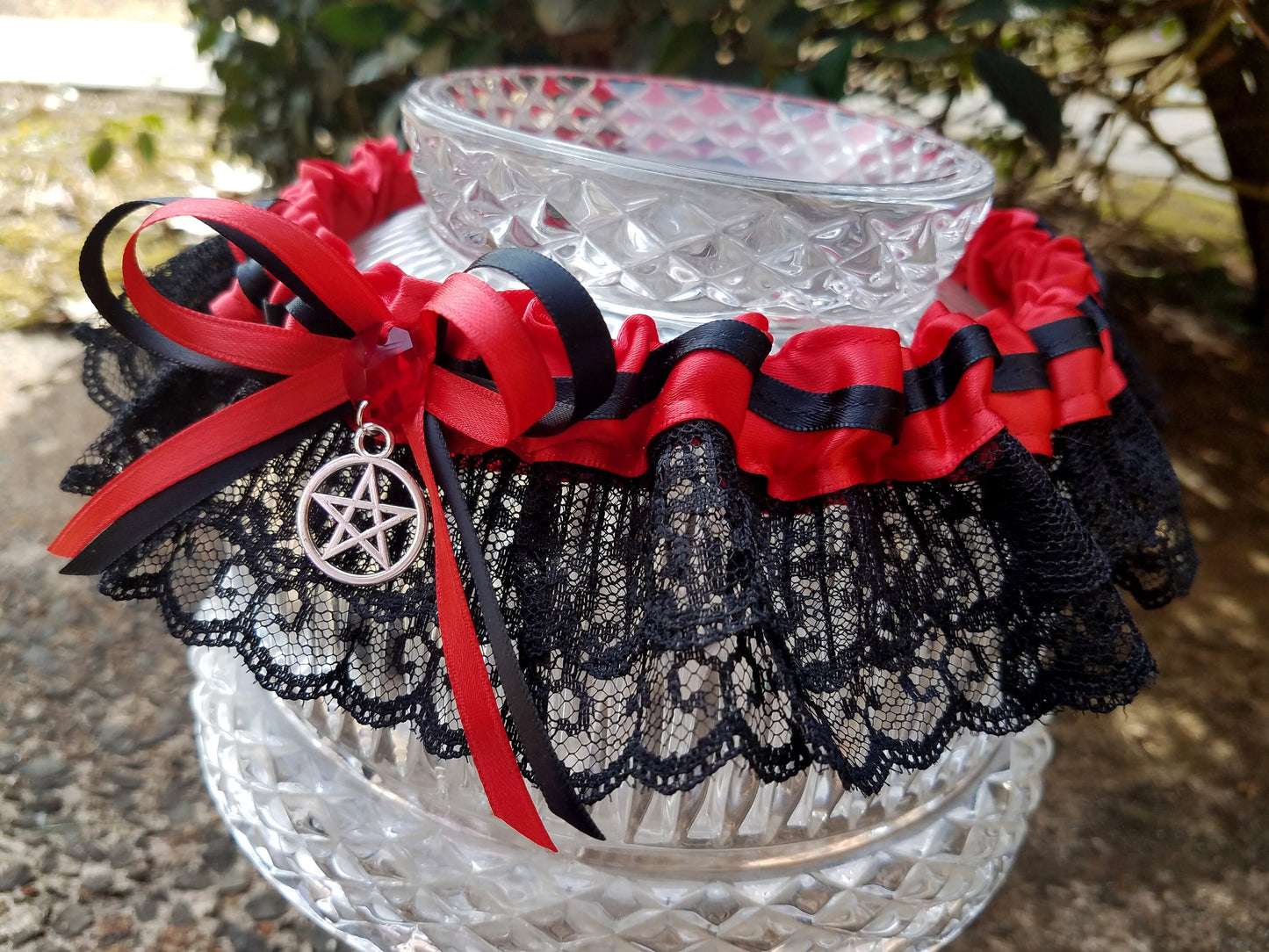 Red & Black Pentacle Handfasting Wedding Garter