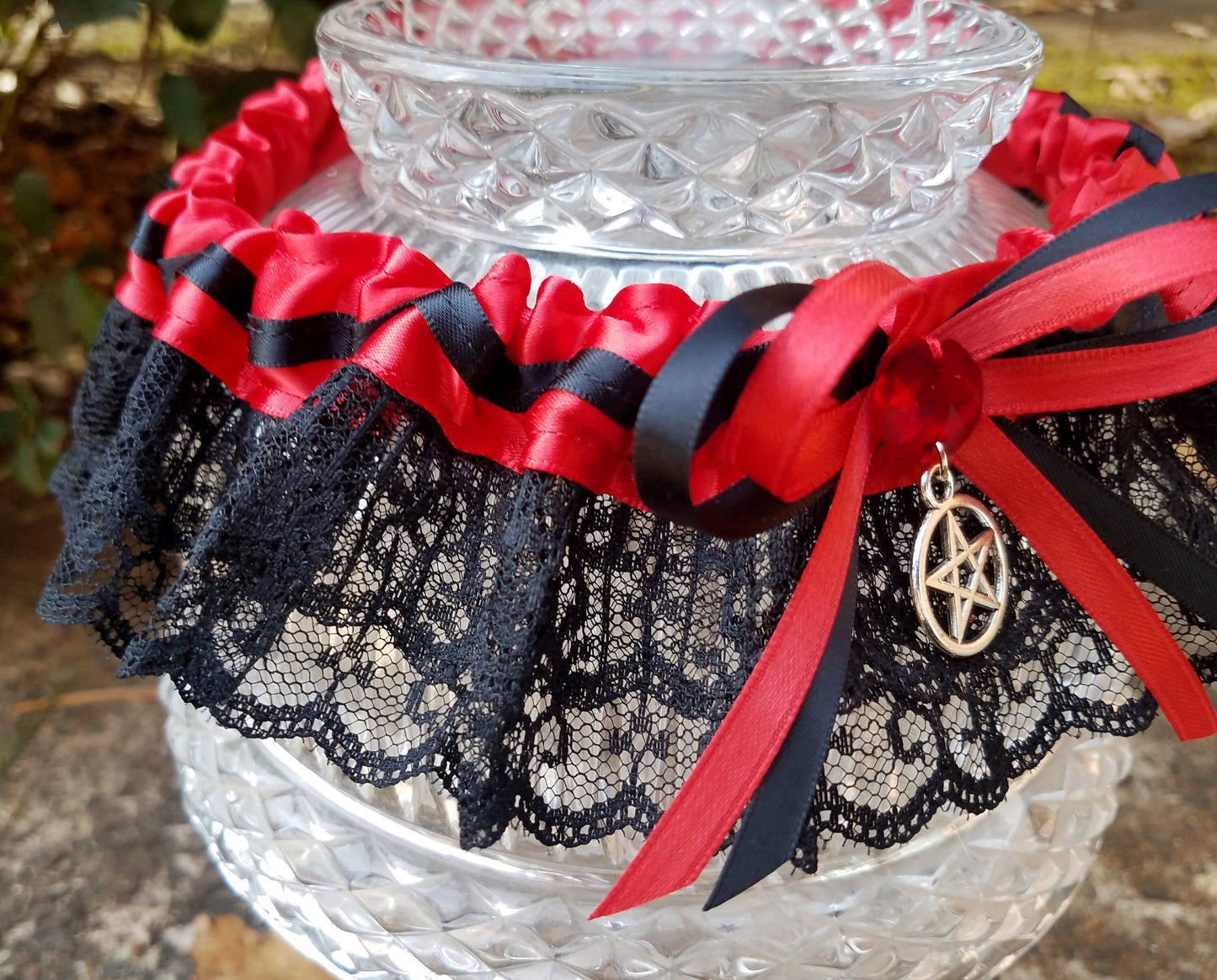 Red & Black Pentacle Handfasting Wedding Garter