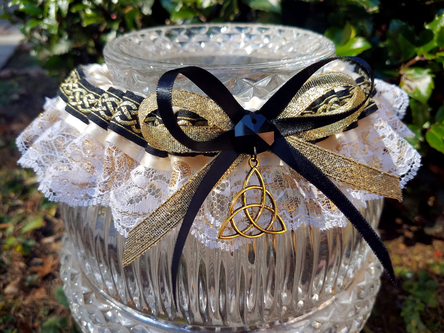 Gold & Ivory Wedding Triquetra Garter