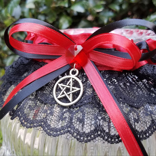 Red & Black Pentacle Handfasting Wedding Garter