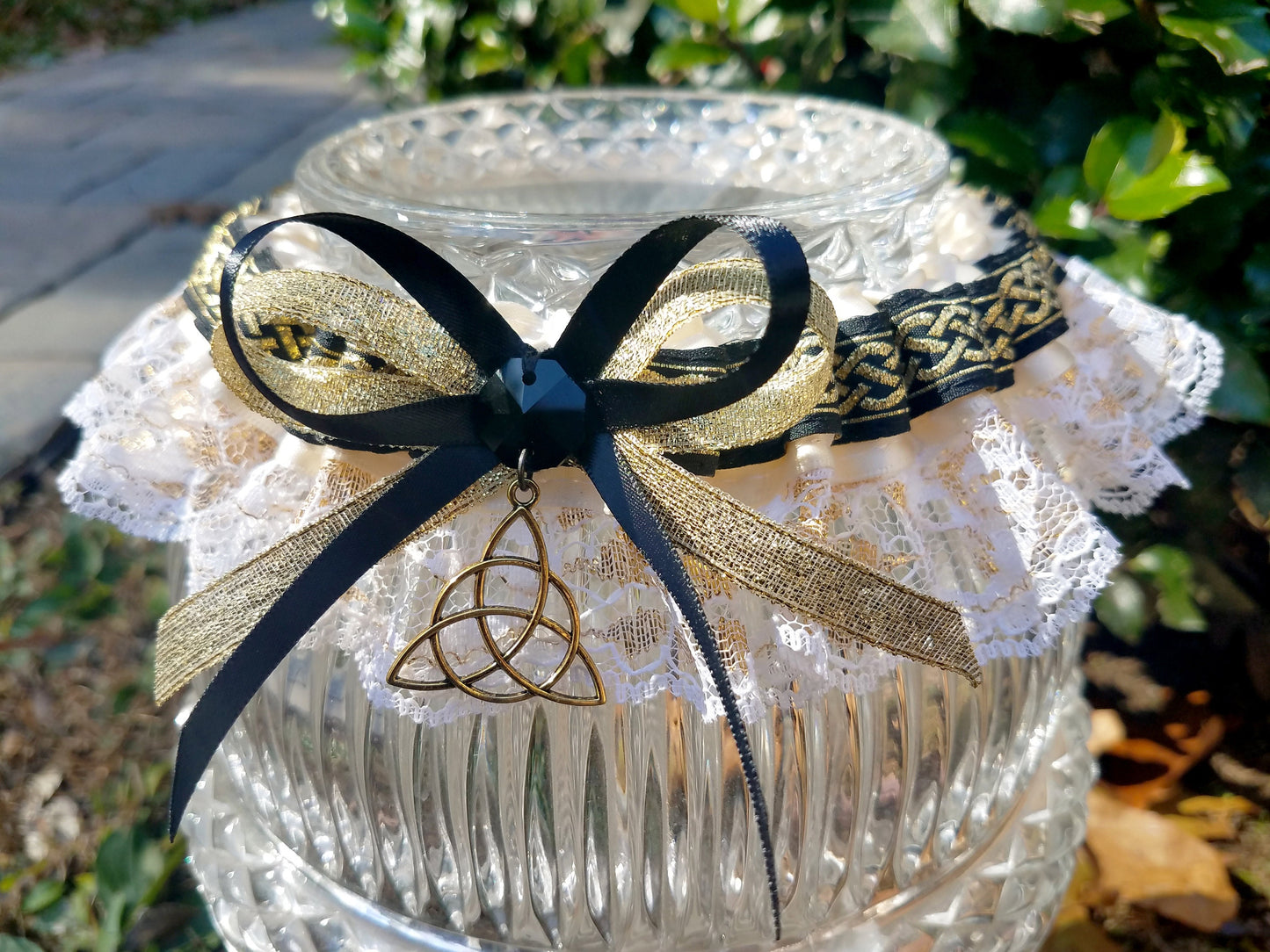 Gold & Ivory Wedding Triquetra Garter