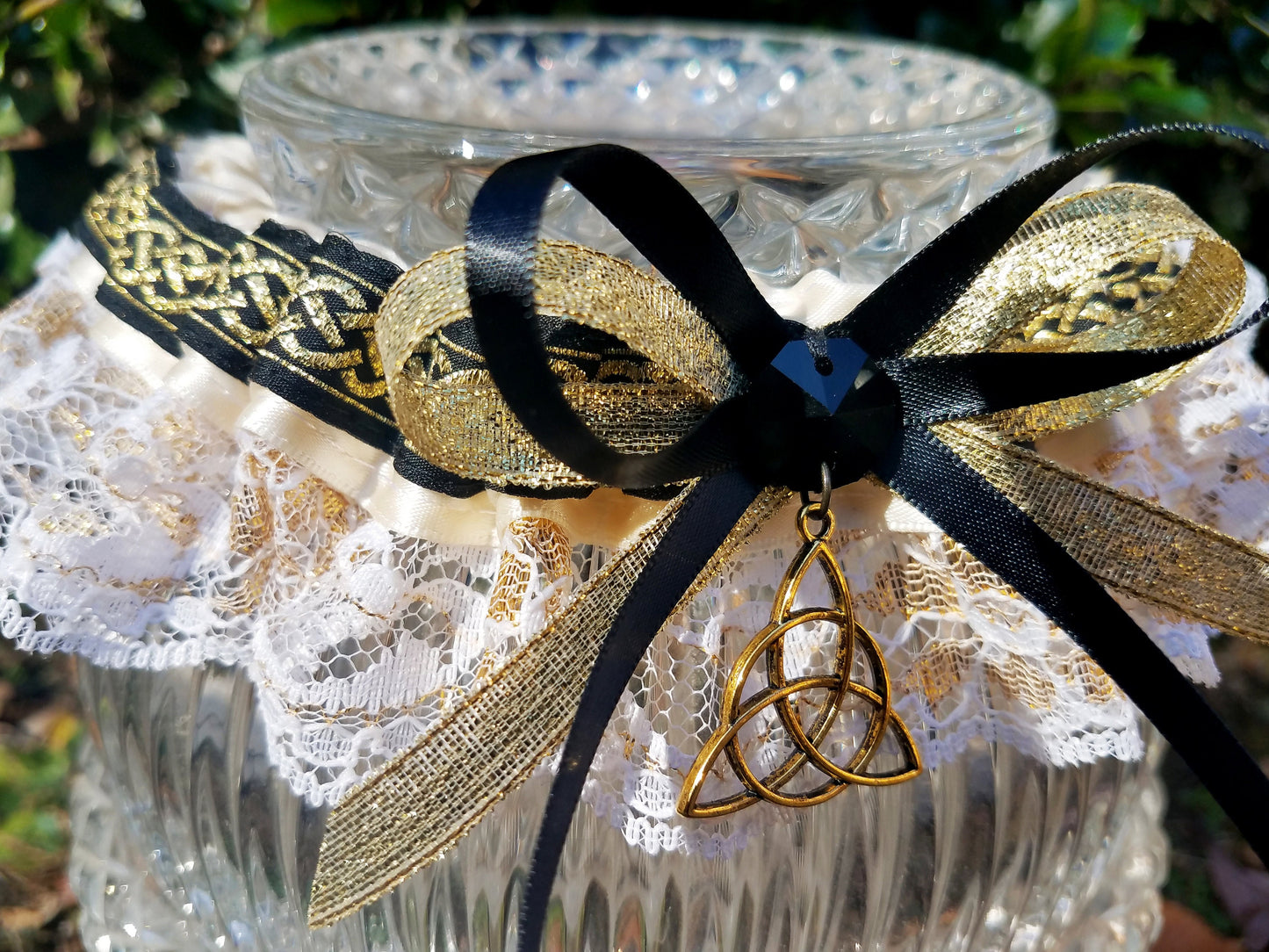 Gold & Ivory Wedding Triquetra Garter