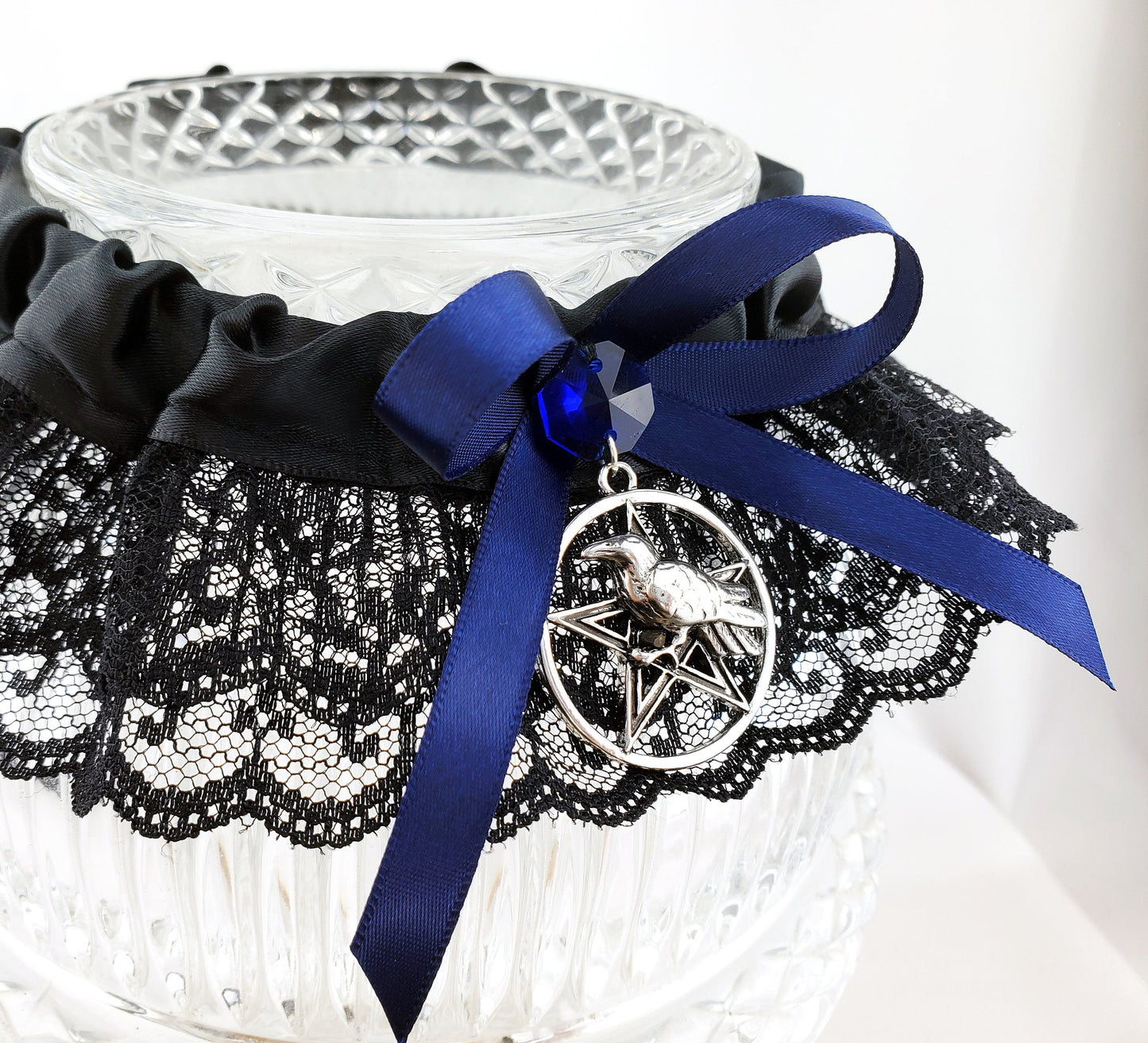 Morrigan Gothic Wedding Garter in Navy Blue