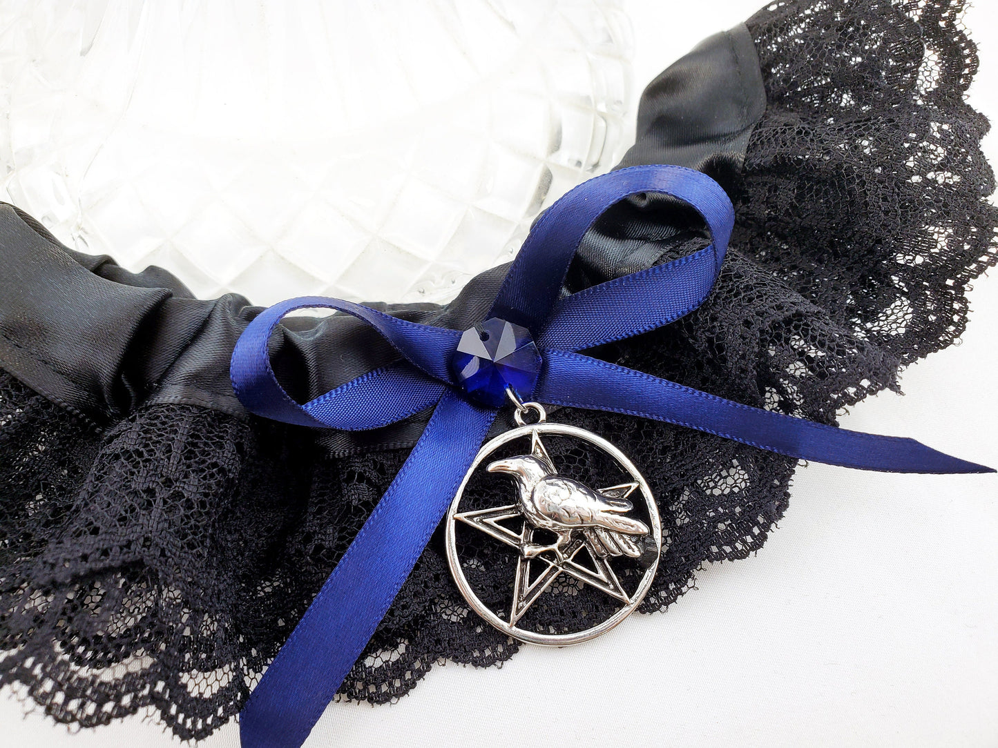 Morrigan Gothic Wedding Garter in Navy Blue