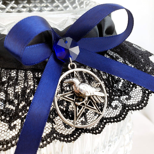 Morrigan Gothic Wedding Garter in Navy Blue